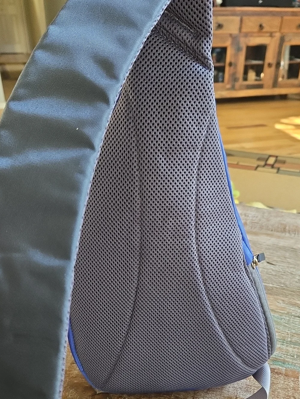 L.L. Bean Stowaway Sling Pack Crossbody Backpack Blue Gray. (BIN 001)